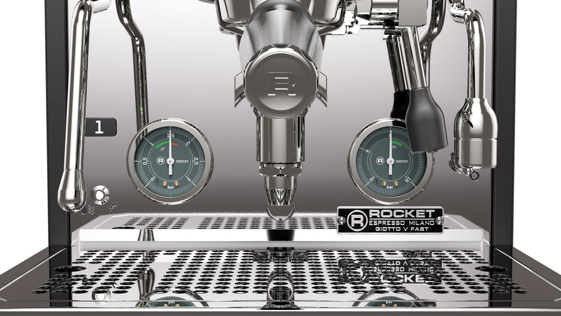 Group head and gauges of a Rocket espresso machine