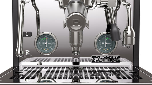 Group head and gauges of a Rocket espresso machine